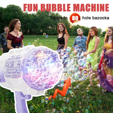 🔥Hot Sale👉 80-Hole Bubble Gun Angel Wing Style With Colorful Led Lights