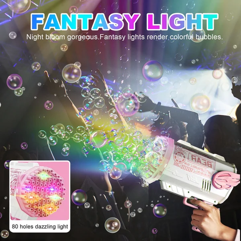 🔥Hot Sale👉 80-Hole Bubble Gun Angel Wing Style With Colorful Led Lights